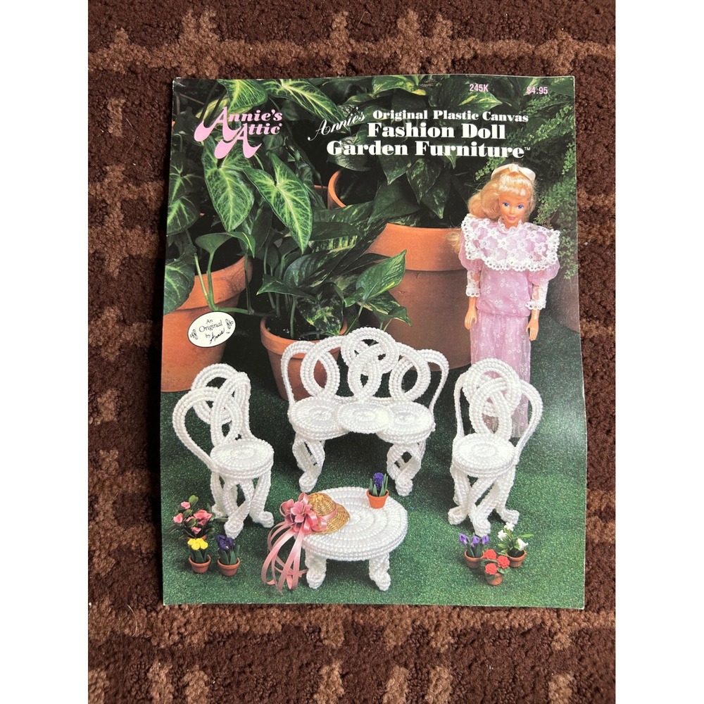 Annies Attic Plastic Canvas Fashion Doll Garden‎ Furniture Pattern 245K Vintage